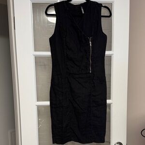 Elegant Black Zipper Dress 100% linen